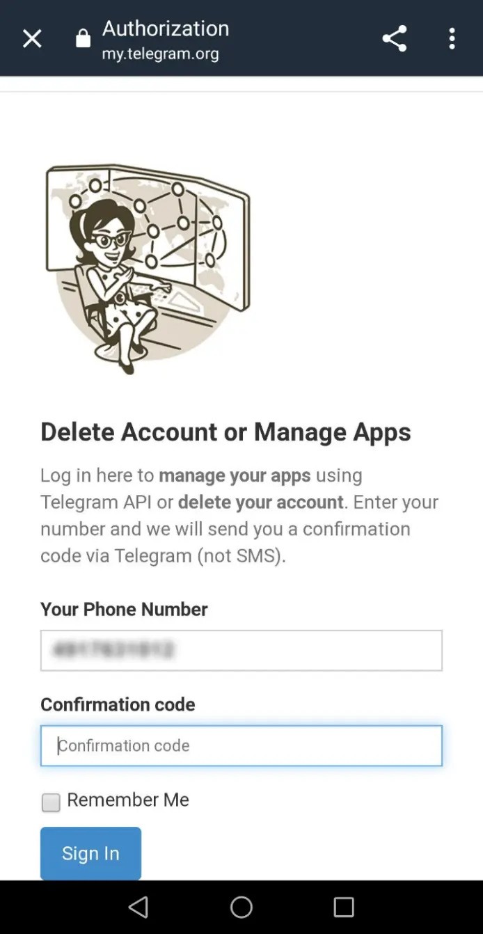 مرحله دوم دلیت اکانت تلگرام